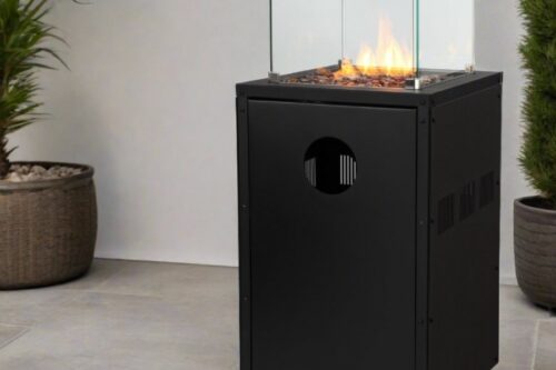 electriQ Glass Flame Gas Patio Heater With Glass Stones - Black-AUTO WIN 25/03