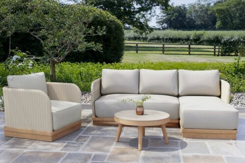 4 Seater Wood Effect Rattan Beige Sofa Set with Round Coffee Table-AUTO WIN 31/03