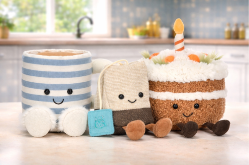 JELLYCAT Tea Time Bundle STEEPY TEA BAG,ROSIE LEA MUG OF TEA,Carrot Cake AUTO-WIN 22/03