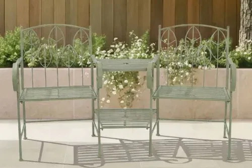 Charles Bentley Green Rustic Metal Garden Companion Seat-AUTO WIN 28/03