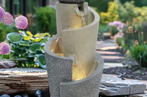 Charles Bentley Grey 3 Tier Cascading Spiral Garden Water Feature-AUTO WIN 25/03