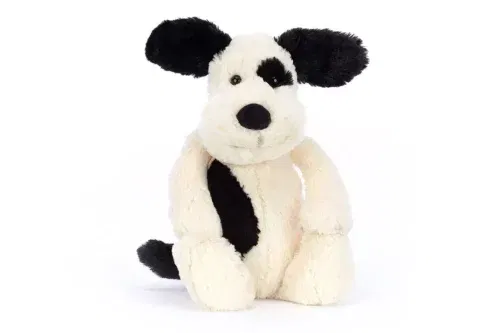 JELLYCAT LITTLE BASHFUL BLACK & CREAM PUPPY AUTOWIN 22/03