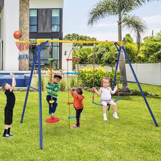 4-in-1 Swing Set Kids Playset - Yellow-AUTO WIN 24/03