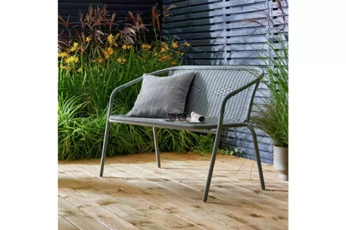 Steel Wicker 2 Seater Garden Bench - Grey-AUTO WIN 12/04