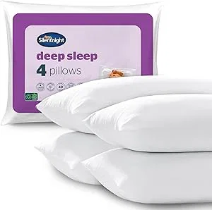 SILENTNIGHT DEEP SLEEP PILLOWS 4 PACK – MEDIUM SUPPORT BED PILLOWS FOR SIDE, FRONT, STOMACH AND BACK SLEEPERS COMFORTABLE – MACHINE WASHABLE AND HYPOALLERGENIC – PACK OF 4, WHITE-AUTO WIN 26/04