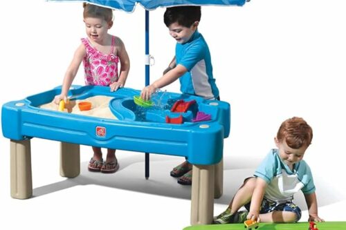 Step2 Sand & Water Table Cascading Cove with lid, parasol & 6 accessories | Activity table / Sand table with lid for the garden | Water toys for children-AUTO WIN 26/04