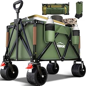 Overmont 150kg Festival Camping Trolley on Wheels - Heavy Duty Folding Beach Wagon Cart with Extra Wide Wheels-AUTO WIN 05/05