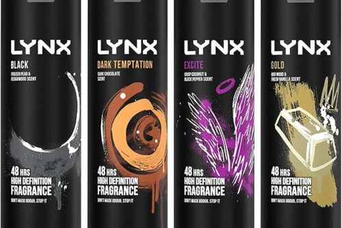 Lynx XXL Body Spray for Men 4 Pack Bundel of 250ml Each in Black, Dark Temptation, Excite & Gold-AUTO WIN 06/04