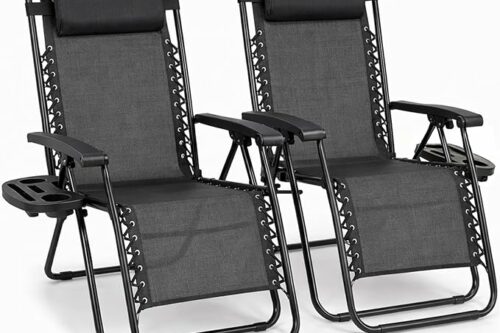 Zero Gravity Chairs Set of 2,Folding Reclining Garden Chairs, Textilene Outdoor Chair, Lockable 170° Sun Loungers for Garden, Steel Frame, 150 kg Max Load (Classic, Black)-AUTO WIN 05/05