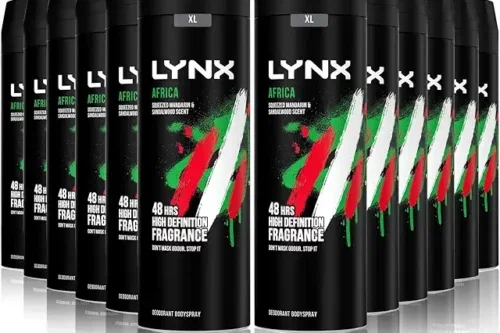 12 PACK OF 200ML LYNX AFRICA MEN’S FRAGRANCE, ALUMINIUM FREE MASCULINE BODY SPRAY DEODORANT, FRESH AND LONG LASTING ODOUR PROTECTION-AUTO WIN 26/04