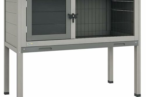 PawHut Wooden Guinea Pig Hutch, Small Animal Cage w/Tray & Roof, Grey-AUTO WIN 12/04