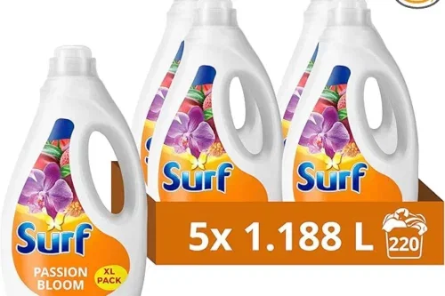 SURF PASSION BLOOM LAUNDRY WASHING LIQUID 220 WASHES WITH A JOY-INFUSED FRAGRANCE WITH NATURAL ESSENTIAL OILS LASTING UP TO 12 HOURS IN WEAR DETERGENT FOR BRILLIANTLY CLEAN RESULTS (5X 1.188 L)AUTO WIN 26/04