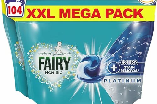 Fairy Non Bio Platinum PODS® Washing Liquid Capsules, 104 Washes (52x2), With Extra Stain Removal-AUTO WIN 26/04