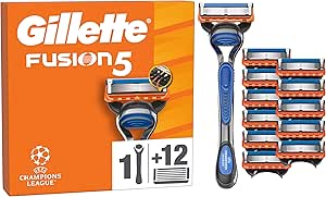 Gillette Fusion5 Razor and Refills for Men, 1 Handle Plus 12 Razor Blades, with Lubrastrip for a Close Shave-AUTO WIN 26/04