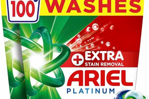 Ariel Platinum PODS®, Washing Liquid Laundry Detergent Capsules 100 Washes, +Extra Stain Removal, Remove Even 7-Day Dried-In Stains AUTO-WIN 24/04