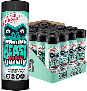 BEAST BIN BAGS, MEGA PACK, 20 ROLLS OF 10 X 70 LITRE BAGS (TOTAL 200 BAGS) – MADE FROM 100% RECYCLED LLDPE – INCREDIBLY STRONG DRAWSTRING BLACK BIN BAGS-AUTO WIN 26/04