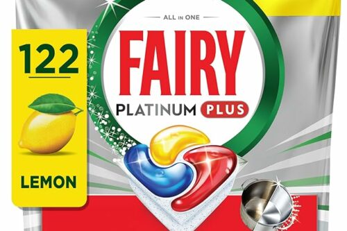 Fairy Platinum Plus Dishwasher Tablets Lemon, 122 Capsules, Impeccable Clean Even In Quick Cycles Without Pre-Wash, Anti-Dull Technology, Super Shine Function, Filter Clean AUTO-WIN 24/04