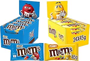 M&Ms Crispy & Peanut Bulk Box, Milk Chocolate Gifts & Movie Night Snacks, 24x36g Crispy, 24x45g Peanut (48 bags in total)-AUTO WIN 18/04