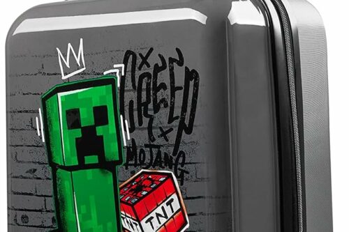 Minecraft Suitcase Kids Teens Creeper Hard Shell Luggage Travel Case 4 Wheels Handle Travel Essentials Holiday School Trips (Grey, S/L49cm x W33cm - 30L)-AUTO WIN 12/04