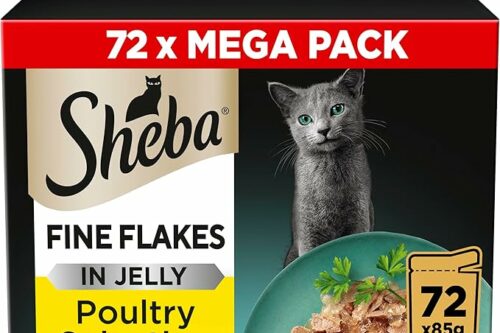 Sheba Fine Flakes in Jelly – Poultry Collection – Wet cat food pouches for adult cats – 72x85g pack-AUTO WIN 25/04
