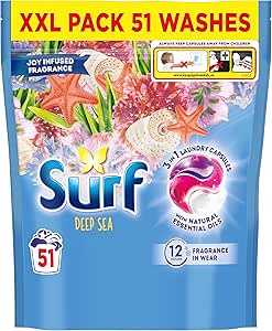 Surf 3 in 1 Deep Sea Laundry Washing Detergent Capsules joy-infused fragrance with natural essential oils lasting up to 12 hours in wear for brilliantly clean results 51 washes X2 -AUTO WIN 13/04