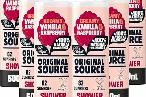 Original Source Vanilla Milk and Raspberry Shower Gel, 100 Percent Natural Fragrance, Vegan, Cruelty Free, Paraben Free, Bulk Buy, Pack of 6 x 500 ml-AUTO WIN 25/04