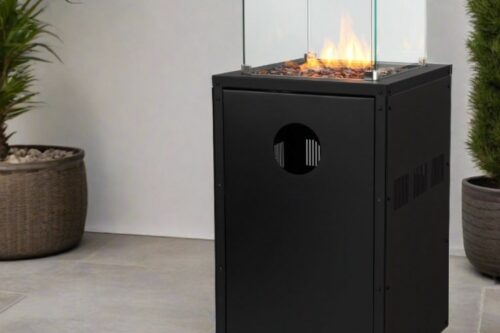 electriQ Glass Flame Gas Patio Heater With Glass Stones - Black-03/04