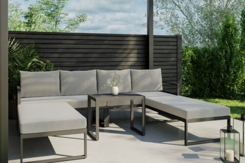 4 Seater Grey Modular Stackable Garden Sofa with Waterproof Cover-AUTO WIN 18/04