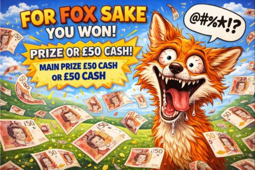FOR FOX SAKE, YOU WON! PRIZE OR £50 CASH ALT- MAIN PRIZE £50 CASH OR £50 CASH-AUTO WIN 20/04