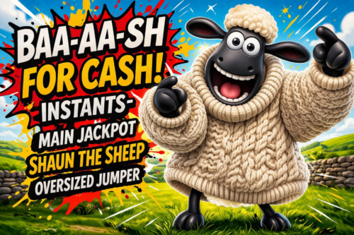 BAA-AA-SH FOR CASH INSTANTS- MAIN JACKPOT SHAUN THE SHEEP OVERSIZED JUMPER-AUTO WIN 05/04