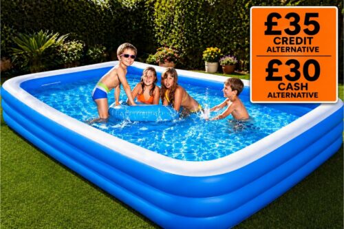 GALAXYER Inflatable Paddling Pool, 3 Rings Large Rectangular Family Swimming Center for Kids Toddlers Adult, Indoor Outdoor Garden Swimming Pool, 205 × 125 × 45 CM AUTO-WIN 04/05