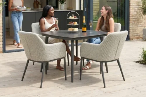 Ally 4 Seat All Weather Fabric Aluminium Dining Set - Square Table in Oatmeal- 13/04-AUTO WIN