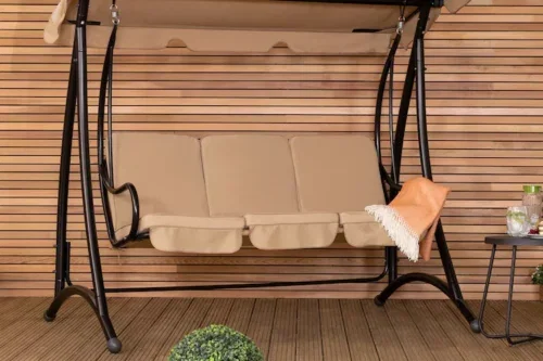 Charles Bentley Beige Premium 3 Seater Garden Swing-AUTO WIN 20/04