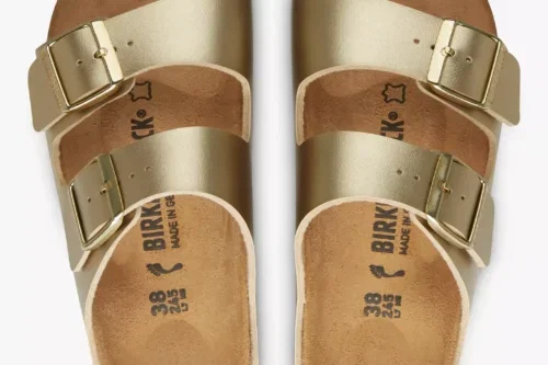 Birkenstock Arizona Birko Flor Double Strap Sandals, Gold-AUTO WIN 09/05