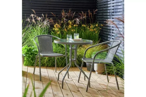 2 Seater Rattan Effect Garden Bistro Set - Grey-AUTO WIN 10/05