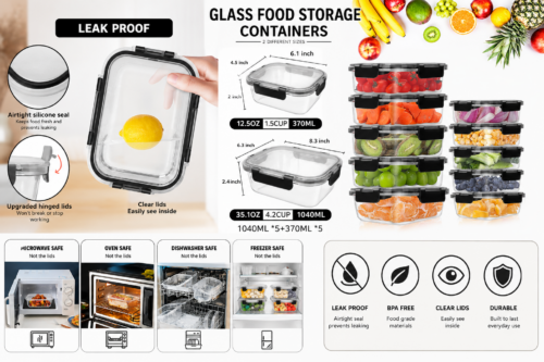 MEETOZ 10 Pack Glass Meal Prep Containers, Airtight Glass Food Containers, Stackable Glass Food Storage Containers Set with Lids,BPA-Free, for Microwave, Oven, Freezer and Dishwasher AUTO-WIN 08/05