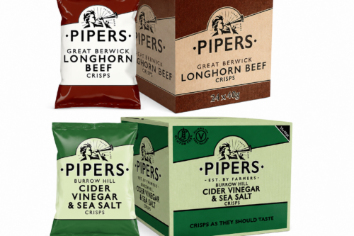 Pipers Burrow Hill Cider Vinegar and Sea Salt Crisps 40g x 24 Packs. Gluten Free and Berwick Longhorn Beef Crisps - 24x40g AUTO-WIN 15/05