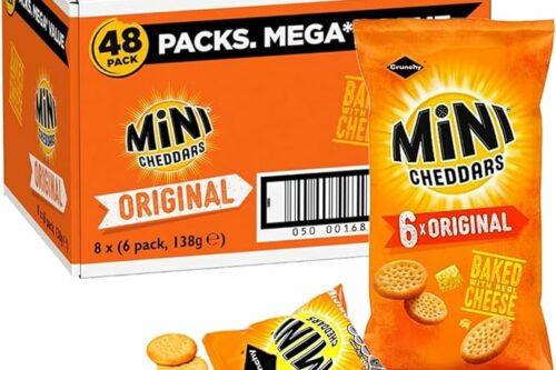 Mini Cheddars Snacks Bulk - Mega Value Box of 48 x 23g Original Cheddar Biscuits Baked with Real Cheese Bar Snack for Home Pub, Birthday Party Food or Lunchbox Snack AUTO-WIN 31/05