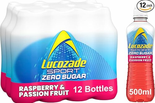 Lucozade Sport Zero Sugar - Raspberry & Passionfruit 12x500ml | Sugar Free Sports Drink, with Vitamin B3 and electrolyte | Zero Sugar | Only 4 calories per serving | Still | Made with Natural Flavours-AUTO WIN 10/05