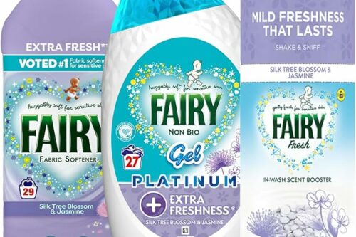 Fairy Non Bio Laundry Bundle 3pc – Silk Tree Blossom & Jasmine Fabric Conditioner, Platinum Gel & Scent Booster – Ultra Gentle, Long Lasting Freshness for Sensitive Skin Clothes Care AUTO-WIN 06/05