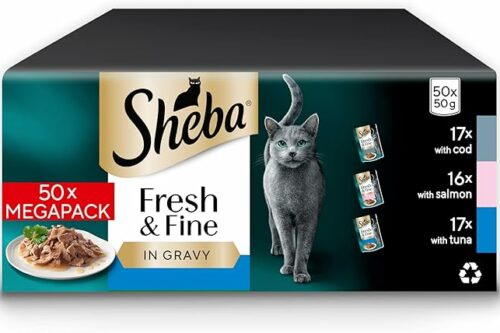 SHEBA Fresh & Fine Cat Pouches Fish collection in Gravy 50x50g-AUTO WIN 02/05