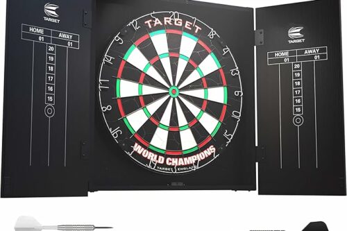 Target Darts Arc Dartboard Lighting System Home Cabinet Set - Includes World Champions Dartboard and 2 Sets of Darts, Black-AUTO WIN