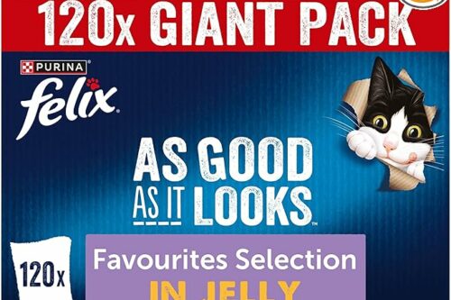 FELIX As Good As it Looks Adult Wet Cat Food Favourites Selection in Jelly Cod along with Chicken, Tuna & Beef 120 x 85g Pouches AUTO-WIN 18/05