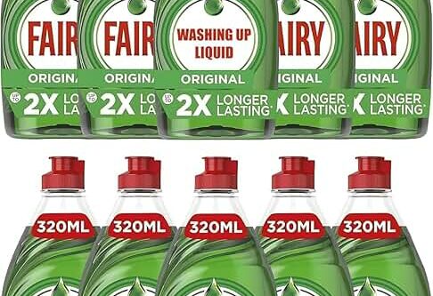 Fairy Original Washing Up Liquid 10 Pack 320ml Bottles Powerful Grease Cutting Concentrated Dishwashing Liquid Long Lasting Suds Fresh Scent Gentle on Hands Kitchen Cleaning Essential-AUTO WIN 20/05
