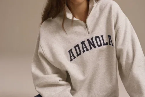 Adanola Varsity Relaxed Funnel Neck Zip Sweatshirt-AUTO WIN 16/05