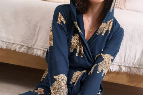 Navy Hamish The Highland Cow Cosy Lightweight Dressing Gown-AUTO WIN 03/05