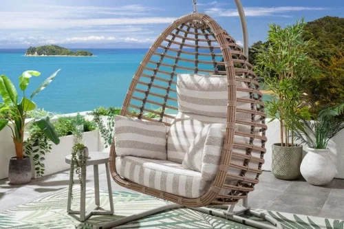 Bali Modern Outdoor Garden Egg Chair Cream Beige Stripe-AUTO WIN 31/05