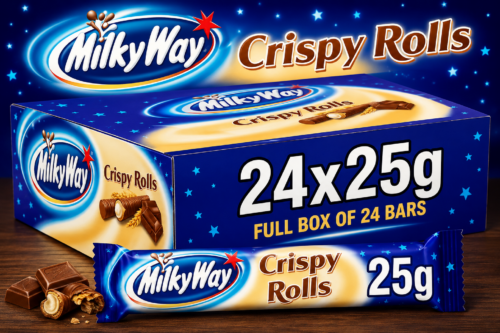 Milky Way Crispy Rolls Chocolate Bars - Full Box of 24 Bars (22.5g Each) - Milk Cream Filled Crunchy Wafer Delight Boxed Treatz AUTO-WIN 09/05