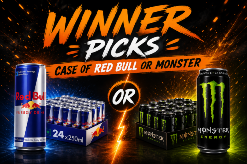 WINNER PICKS CASE OF REDBULL OR MONSTER AUTO-WIN 02/06