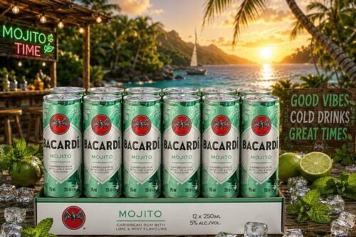 Bacardi Mojito, 5% ABV, 12 x 25cl / 250ml, Ready-To-Drink Pre-Mixed Cocktail Can-AUTO WIN 16/06